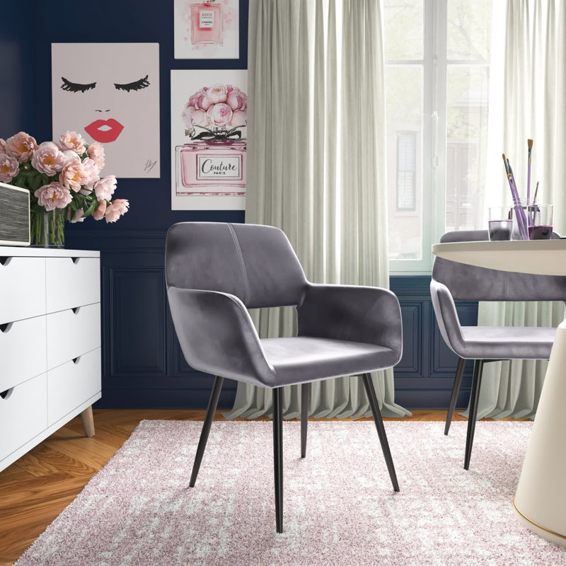 Kristina 17'' H Velvet Upholstered Metal Armchair, Grey