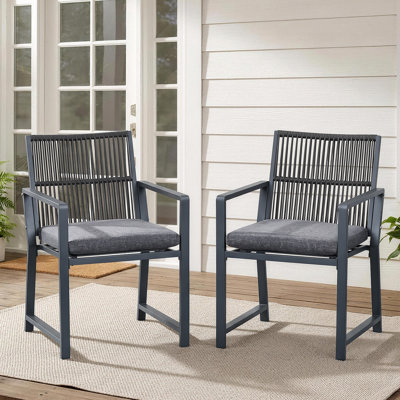 Ensemble de 2 chaises de patio, chaises d'extérieur en métal avec coussin amovible, dossier ergonomique à 105 ° et design tissé, résistant aux intempéries, gris