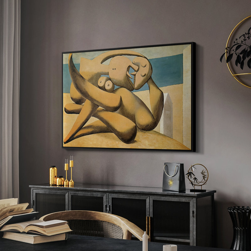 Chiffres au bord de la mer (le baiser), 1931 - Pablo Picasso, toile tendue avec châssis, 26 x 40, Noir