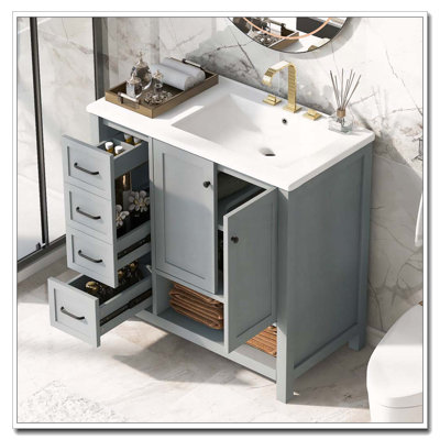 Meuble-lavabo moderne de 36 pouces avec lavabo en céramique et tablette ouverte