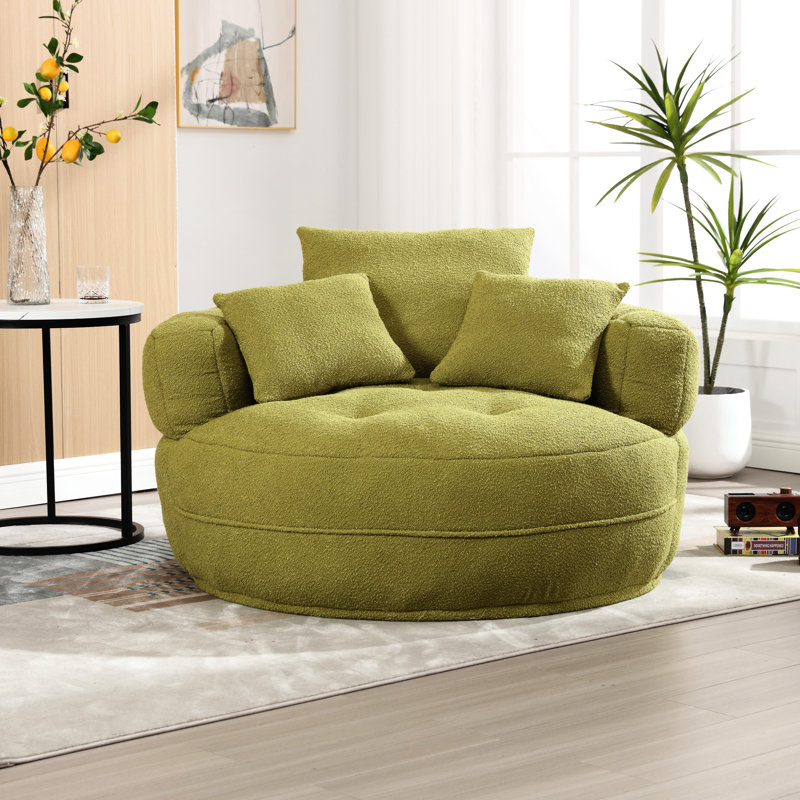 Fauteuil-lit Fluffy en chenille simple, canapé-lit pour salle de projection et chambre à coucher, olive, sans assemblage, housse, éponge à haute résilience, conception peu encombrante, salon moderne avec 3 coussins assortis,