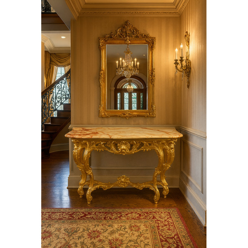 Rosia 60.63'' Console Table, Bright Gold, Amber