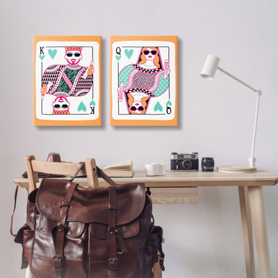  «King and Queen of Hearts», ensemble de 2 toiles murales par JJ Design House LLC