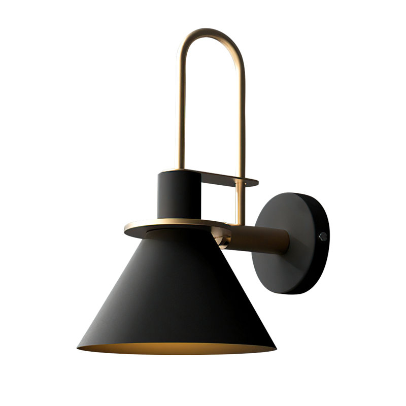 Lorena 1-Light Industrial Cone Armed Sconce Metal Shape Wall Sconce Lamp, Black