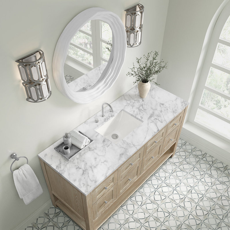 Breckenridge 60'' W Single Vanity, Whitewashed Oak, Carrara White Marble, Widespread