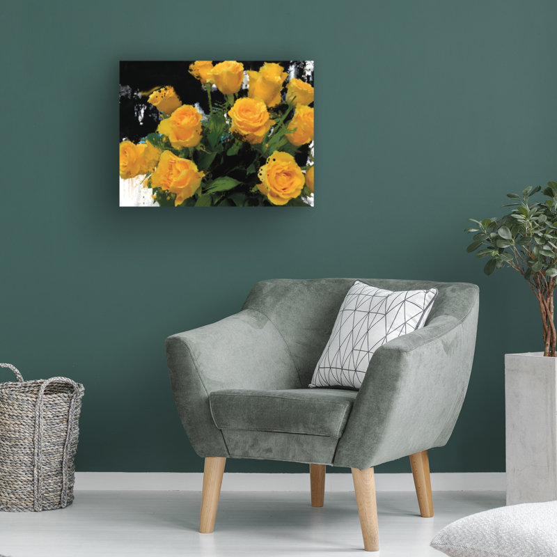 Art sur toile noir et jaune II, H 14 po x l 19 po