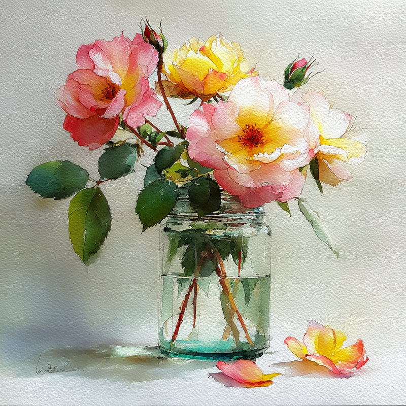«Roses in Glass III», art mural sur toile tendue