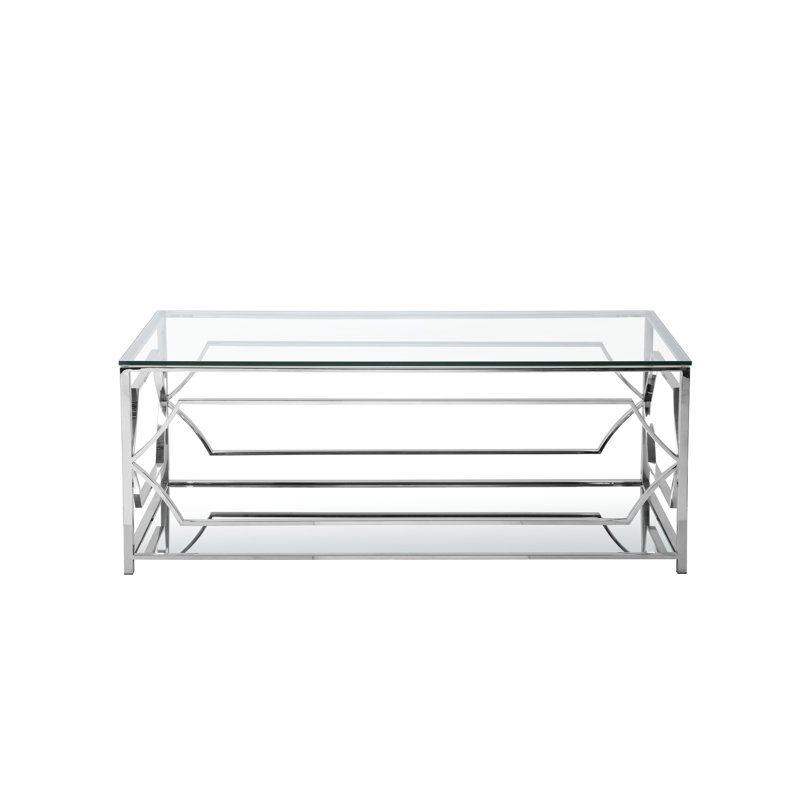 Table basse à 4 niveaux à 4 niveaux avec miroir Penson Home Benson Edward de Pangea Home, Acier très brillant