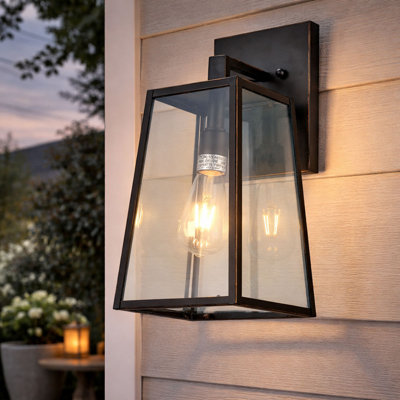 1 Light Outdoor Wall Lantern In Imperial Black Finish And Clear Tempered Glass