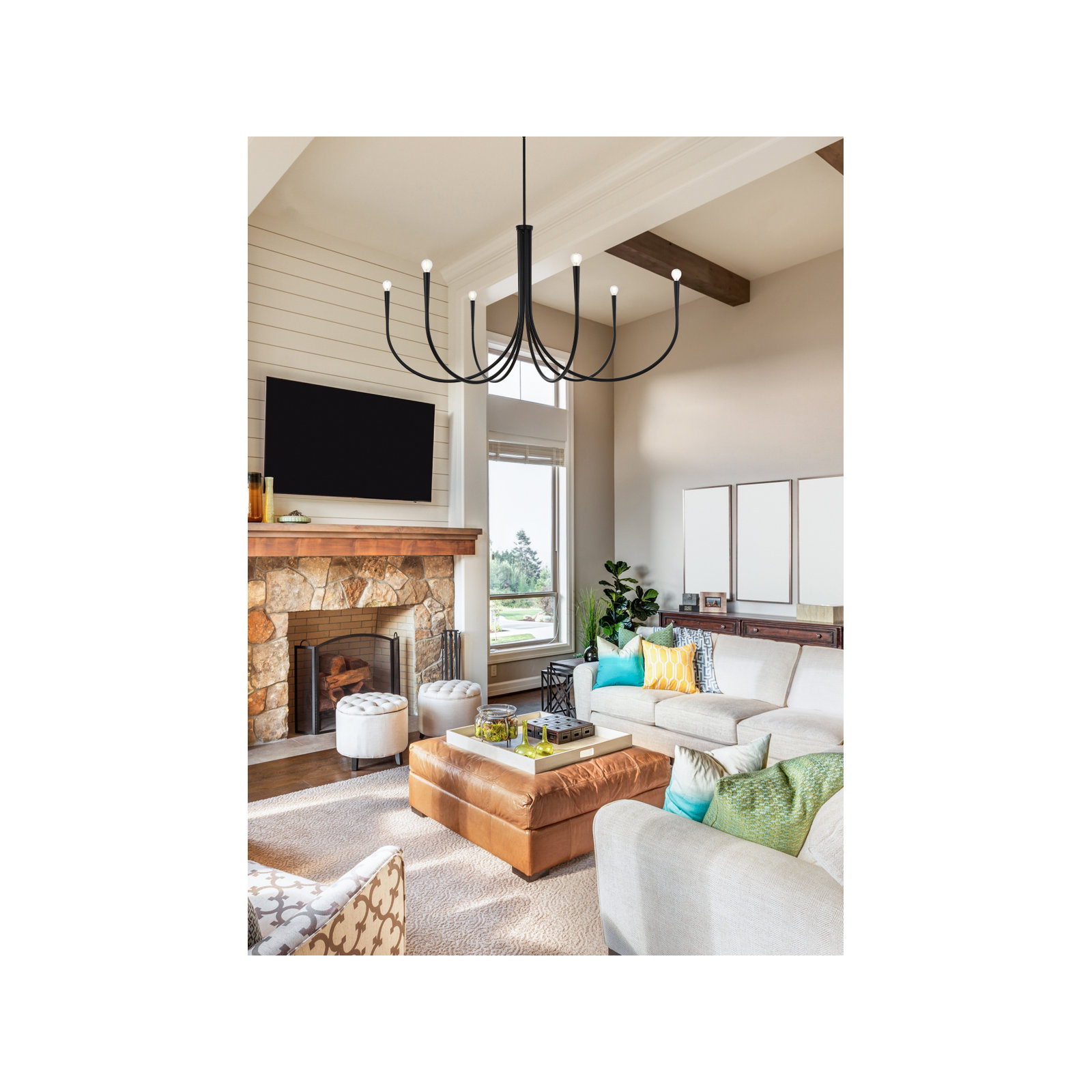 Catalena 6 - Light Dimmable Classic/Traditional Chandelier, Black, 27" H x 50" W x 50" D