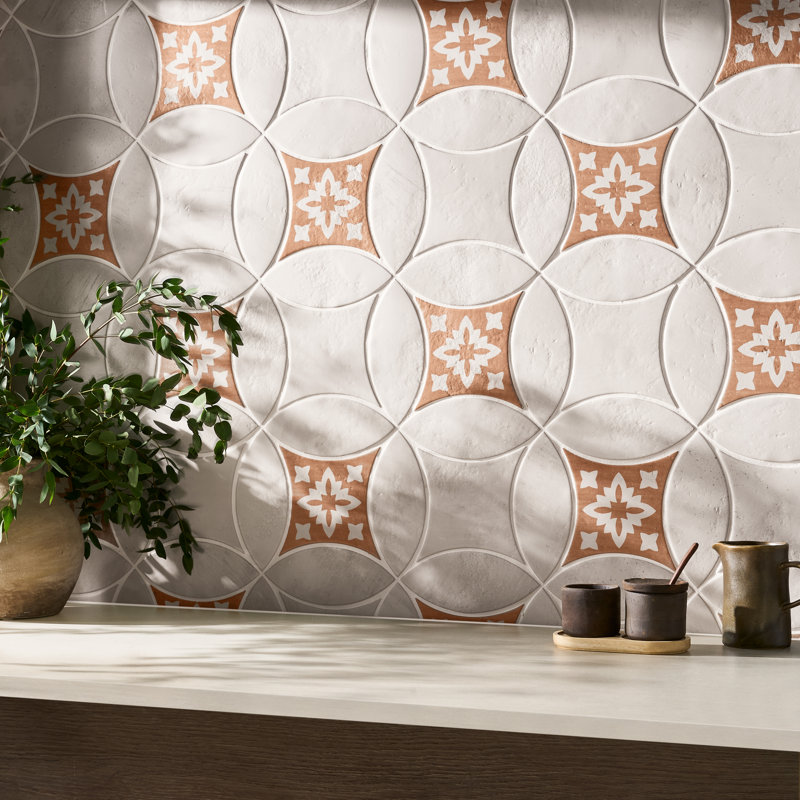 Raval 3x8 Petal and Kite Matte Terracotta Look Porcelain Floor and Wall Tile, White