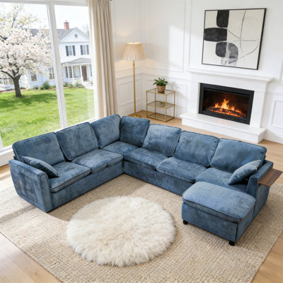 Modular Sectional Sleeper Sofa with Pull Out Bed, 116" Large U Shaped 7 Seater Sectional Couches with Ottoman Comfy Chenille Cloud Sofas for Living Ro