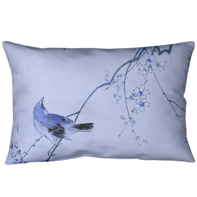 Coussin lombaire en aquarelle d’oiseau japonais et de fleurs