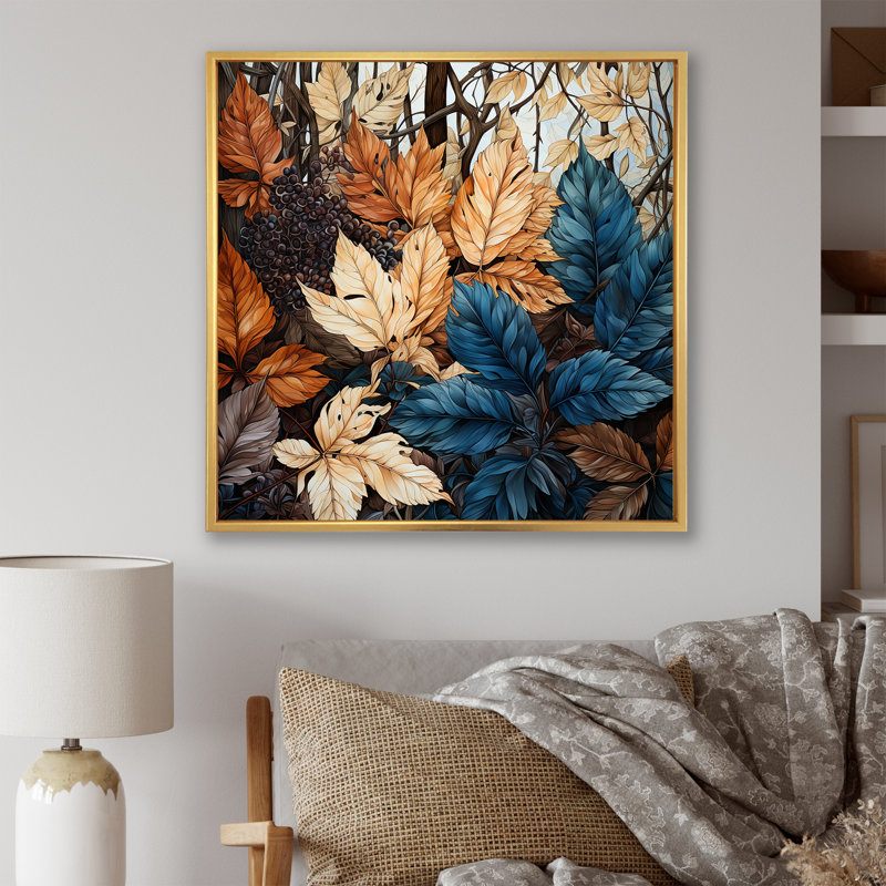 «Leaves Autumn Sunlight Harmony III», reproduction sur toile, Cadre flottant doré, 30" H x 30" W