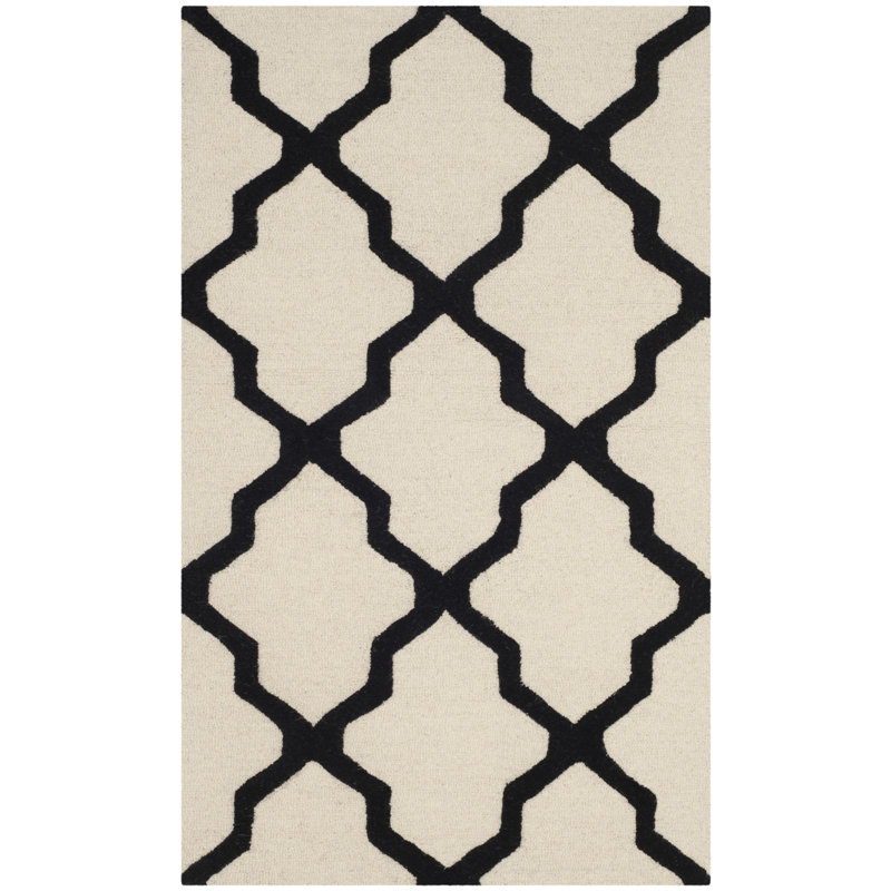 Cannen Hand Tufted Wool Geometric Rug, Runner 2'6" x 8', Ivory/Black