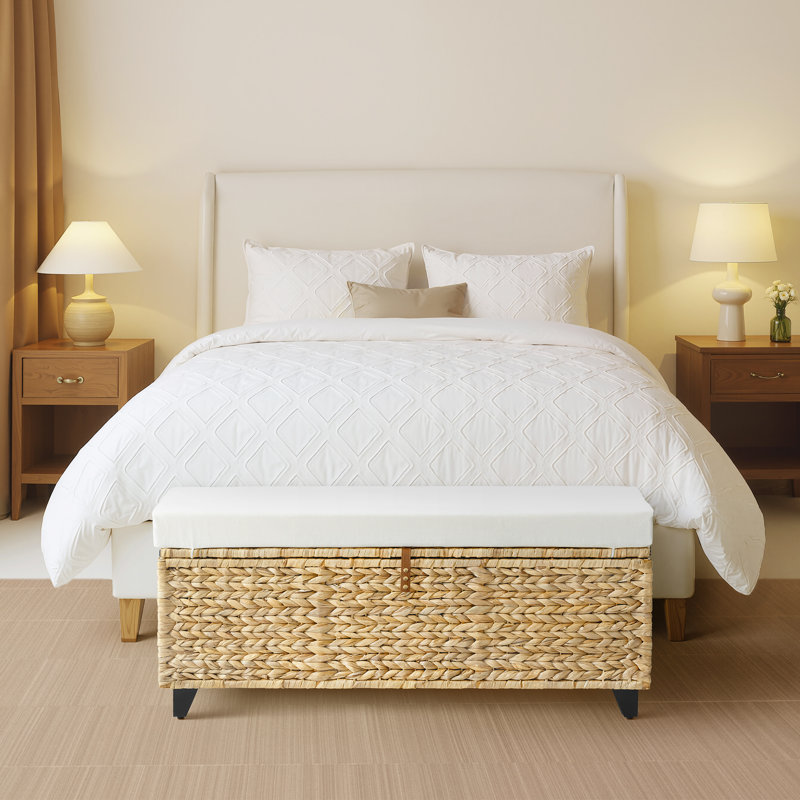 Leimomi Wicker Upholstered Bench with Storage, Brown