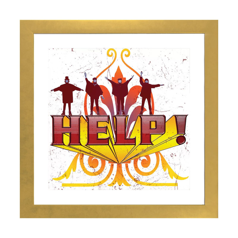 Fab 4 Help! - Advertisements Print, 16" H x 16" W x 1" D, Gold Framed Paper, White