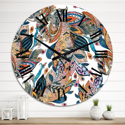 Horloge murale moderne Boho Lucious Floras en orange et vert