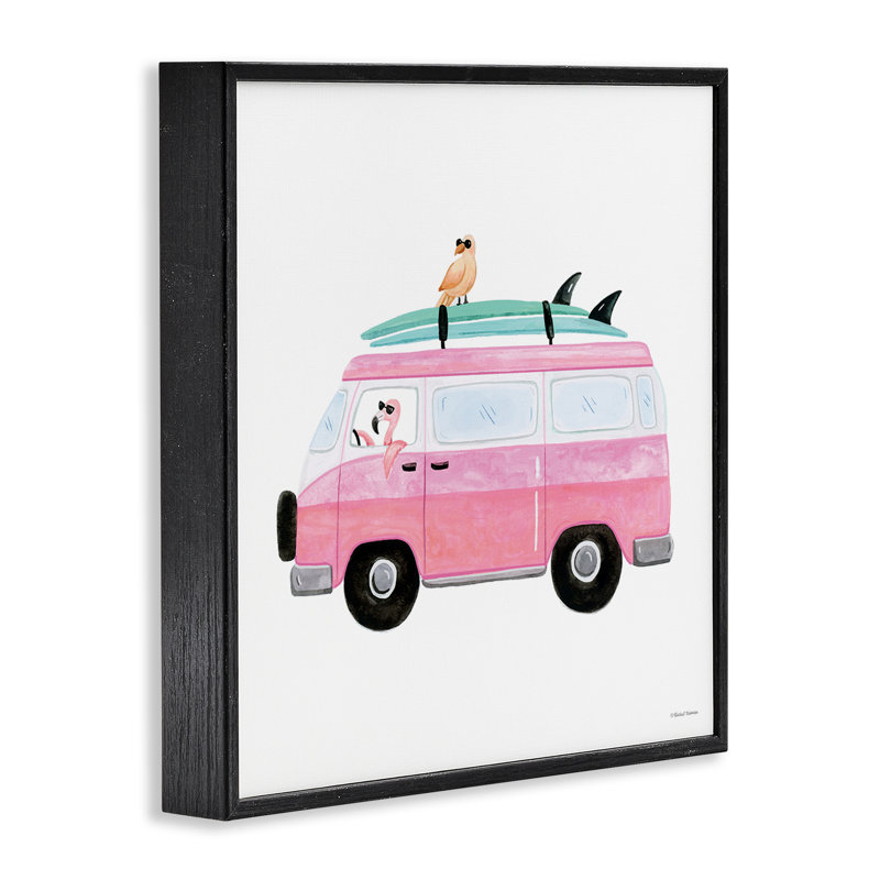 «Summer Birds & Van Giclee» par Rachel Nieman, H 24 po x l 24 po, Giclée encadrée noir minuit