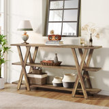 Aranda 70'' Console Table with 3 Open Storage Shelves X Shaped Legs