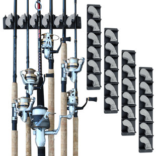 6 Fishing Rod Wall Rack W/Textured Rubber Grip One - Piece Design 4PK