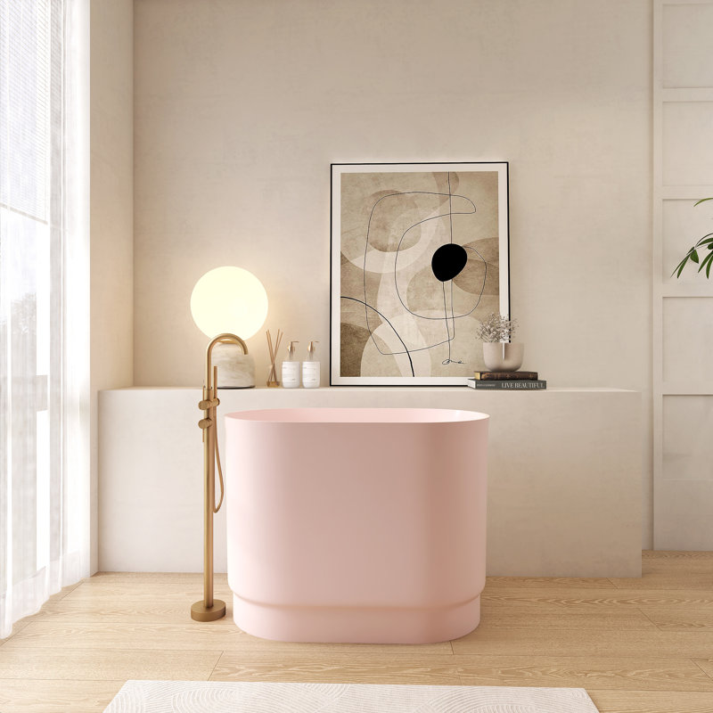 Petite baignoire 39,37 po à surface solide rose - peu encombrante, durable et confortable, Rose