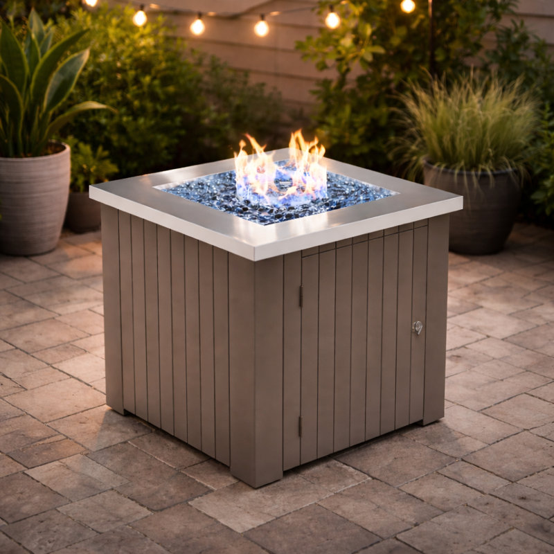 Olney Aluminum Outdoor Propane/Natural Gas Fire Pit Table with Hidden Fuel Tank Storage