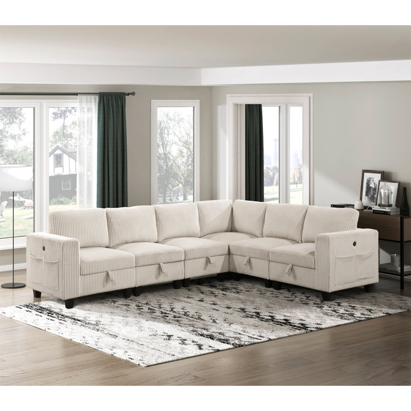 Canapé modulaire 6 pièces avec sièges de rangement 6 pièces, Tissu beige