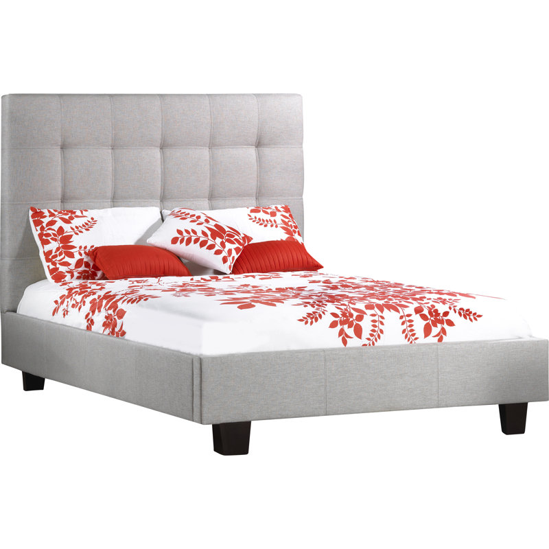 Lit plateforme tapissier Haskins, Lin - Gris, Très grand, No Storage Included