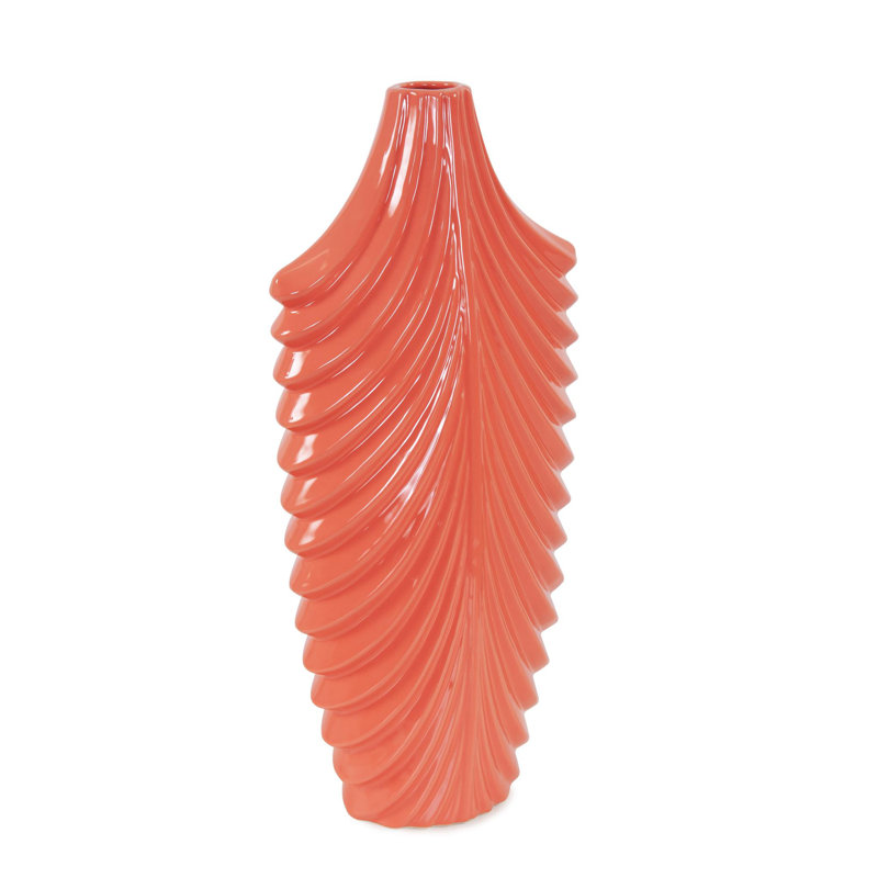 Niclas Hand Finished Glossy Coral Textured Ceramic Vase, 18" H x 8" W x 4" D