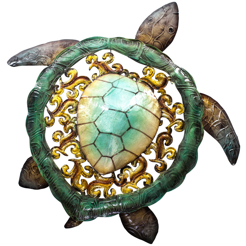 Décoration murale rustique en métal et tortue de Capiz