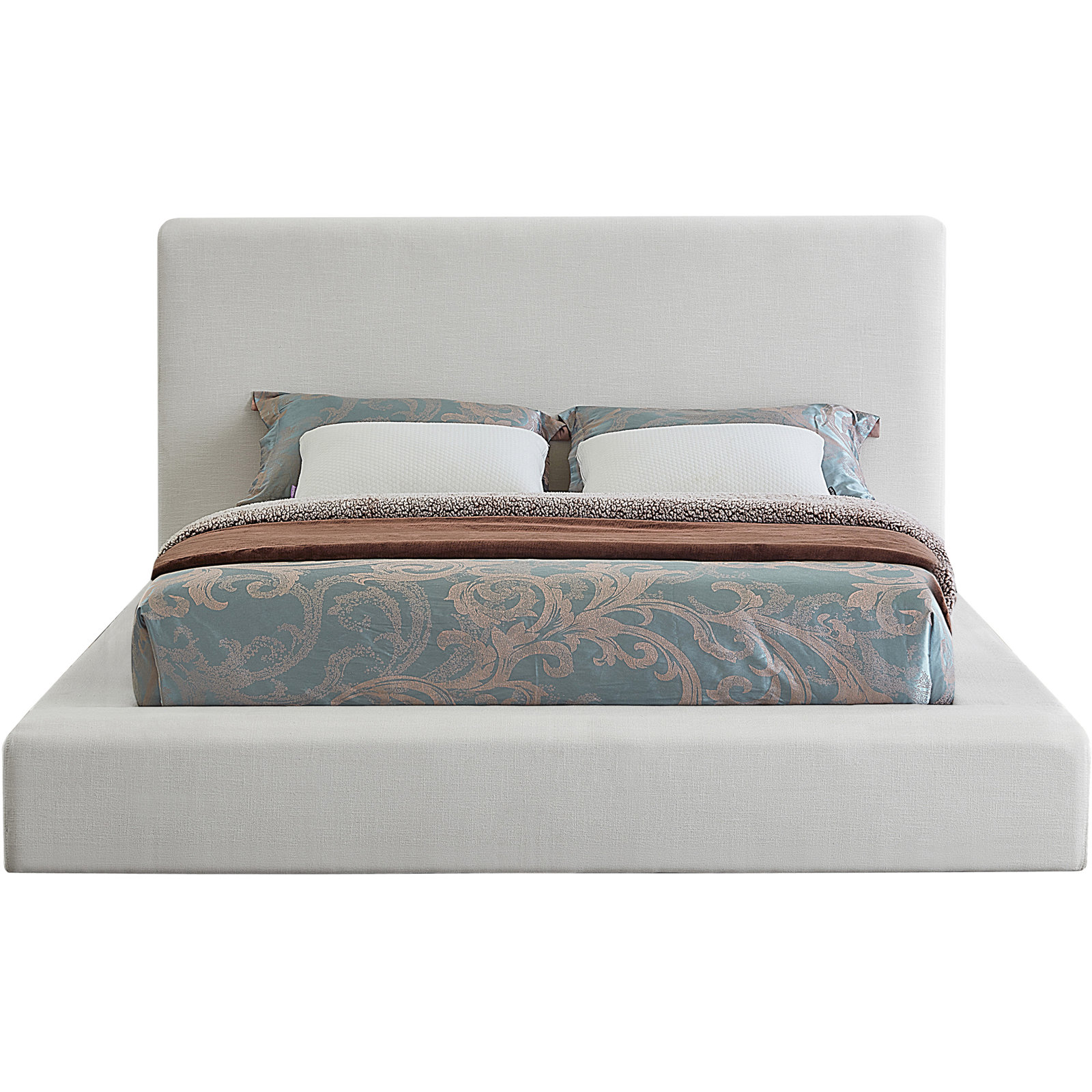 Ishia Upholstered Platform Bed, Cream Linen, King