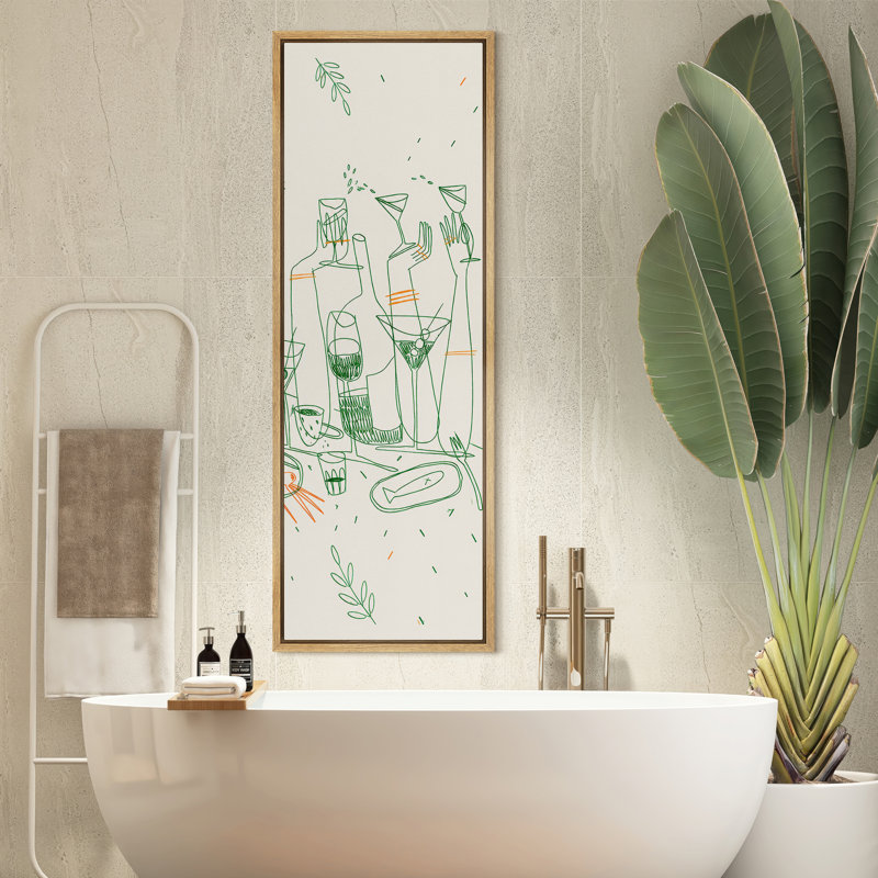 Minimal Line Art Cocktail Party Glasses Modern Wall Decor - Large encadrée sur toile, chambre à coucher principale, reproduction d'art