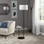 Lampe sur pied Jacinta avec plateau en marbre et abat-jour en tissu en bronze noirci / blanc-134622993