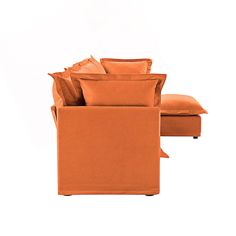 L-Shaped Slipcovered Sectional Sofa Couch, Orange Chenille