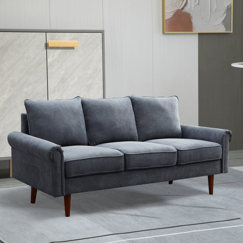 Upholstered 74.02'' Sofa, Gray Polyester