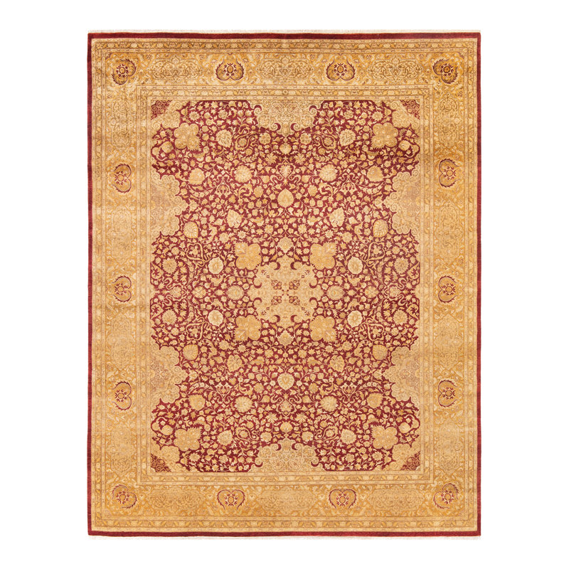 Tapis orange / rouge en laine noué à la main de conception unique 8 pi 2 po x 10 pi 6 po Sharer