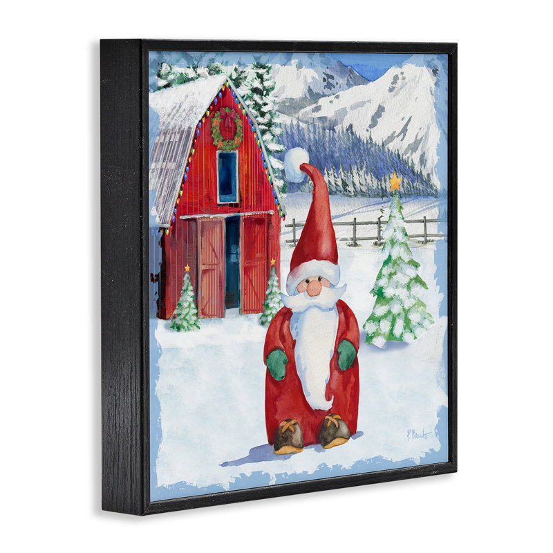 Gnome Frosty Barn, estampe numérique, conception de Paul Brent, Giclée encadrée noir minuit, H 24 po x l 24 po