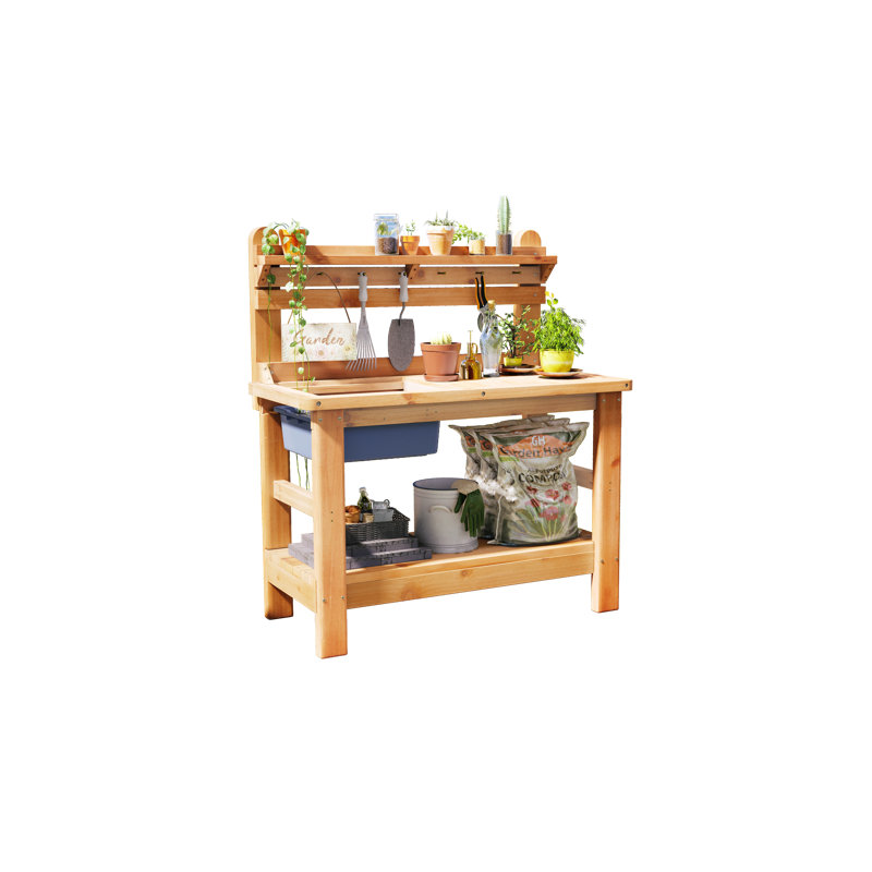 Banc d'extérieur en bois avec armoire de rangement et lavabo amovible