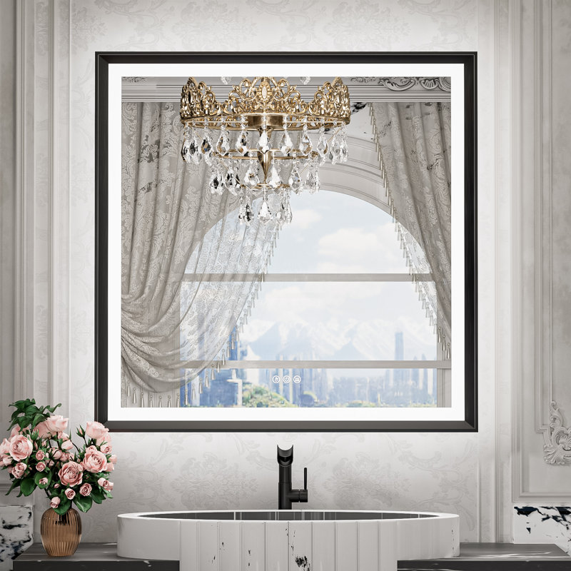 Miroir de salle de bain à DEL New Rockford, 36 po x 36 po, Noir, Carrée