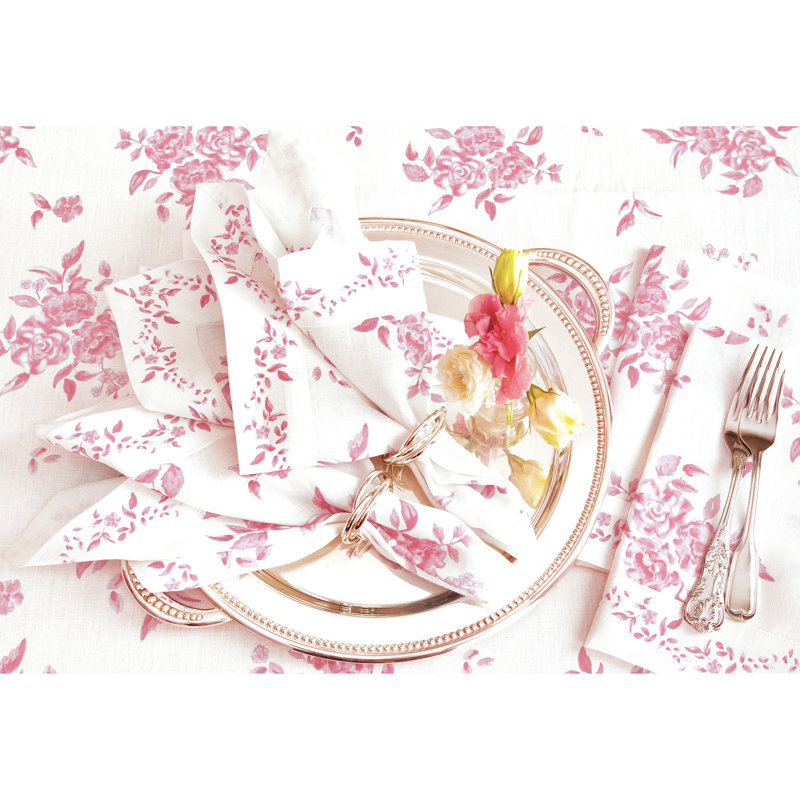 Jolie Fleur - 100% Pure Linen Dinner Napkins, Pink