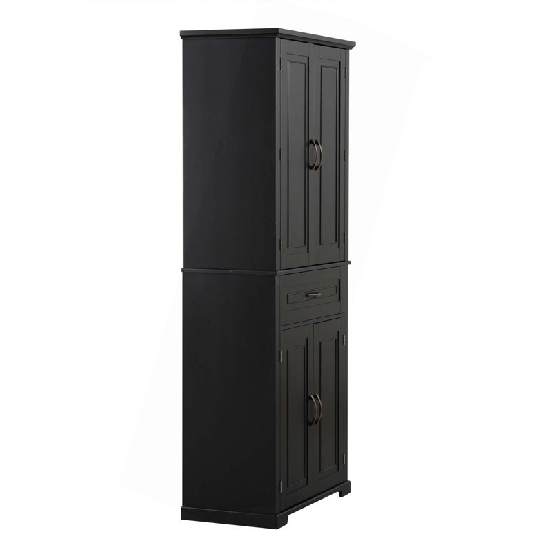 Armoire de rangement de salle de bain avec portes et tiroir, plusieurs espaces de rangement, tablette réglable, Noir