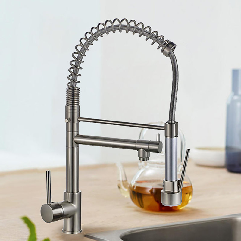 Robinet de cuisine commerciale avec douchette rétractable et robinets d'évier de cuisine monocorps en laiton massif