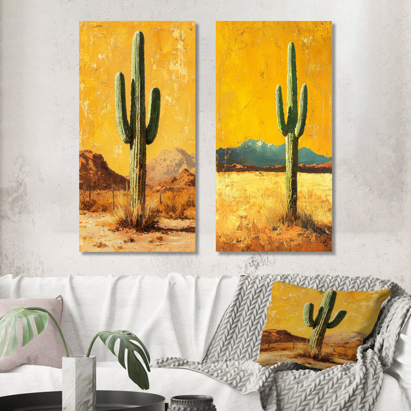 Cactus et la chaleur du désert I - ensemble de 2 décorations murales en métal nature, 40" H x 40" W