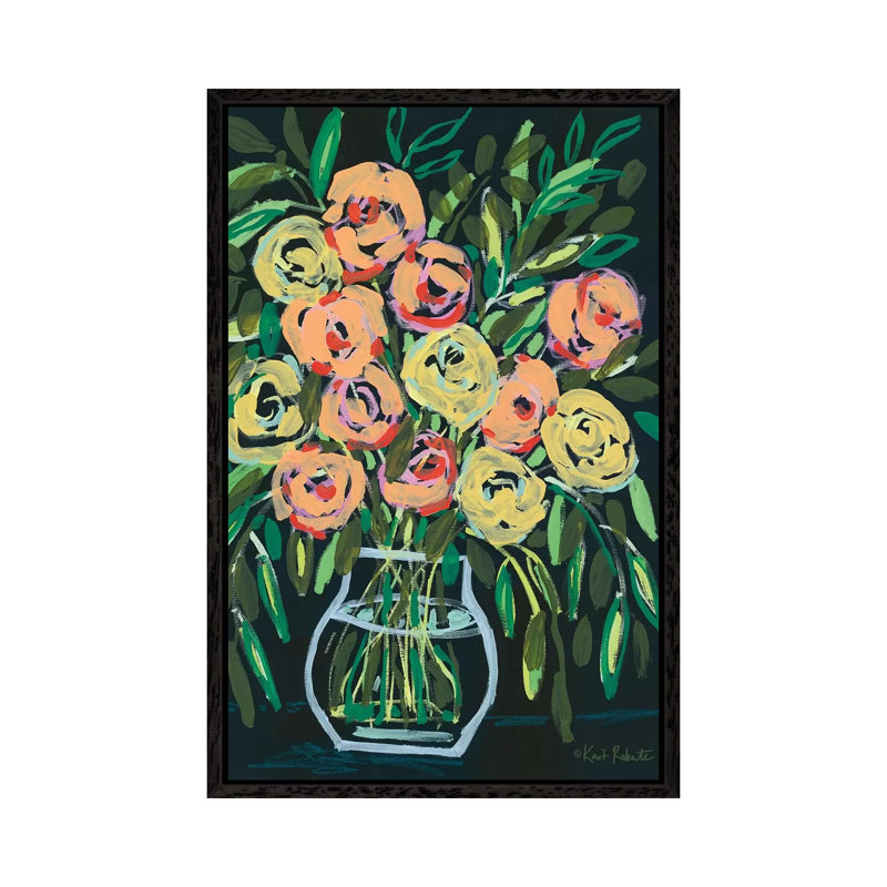 Blooming At Night by Kait Roberts - Painting on Canvas, Black Framed, 66.04cm H x 45.72cm W x 3.81cm D