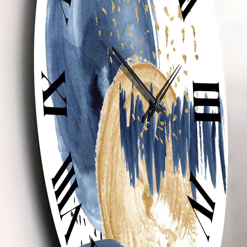 Horloge murale moderne bleu foncé et doré, Petit