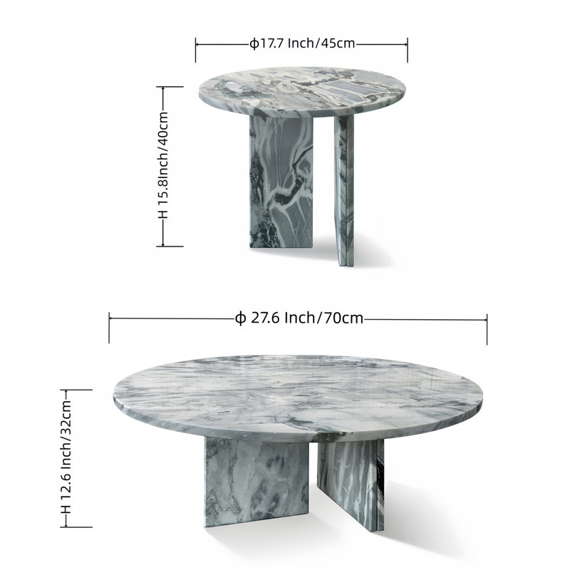 ensemble de tables basses en marbre naturel, Bleu/gris
