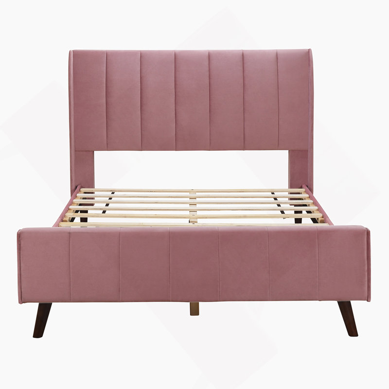 Lit plateforme tapissier, velours , Rose