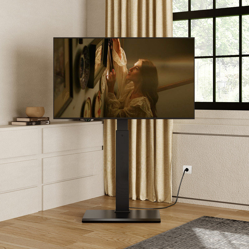 FITUEYES Swivel Floor TV Stand with Power Outlet for 27-65 inch TVs with Iron Base , Modern TV Mount with Height Adjustable and Holds up to 88LBS