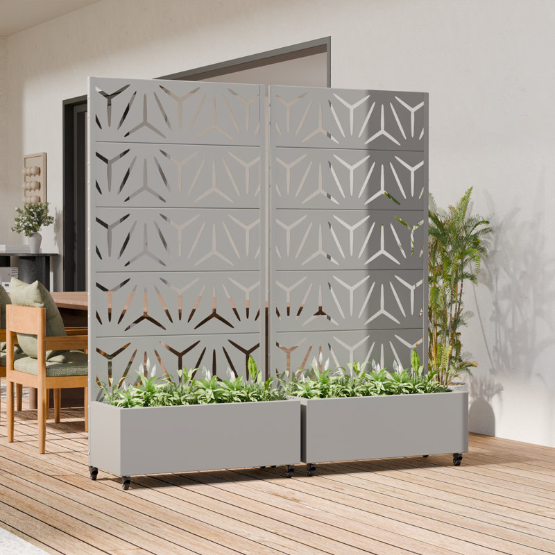 72" H x 35" W x 16" D Outdoor Metal Planter Box with Trellis Decor Raised Garden Bed with Lattice Panel and Wheels for Patio